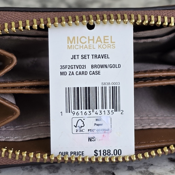 Michael Kors Jet Set Logo Medium Browm Card Case Wallet - Picture 5 of 6